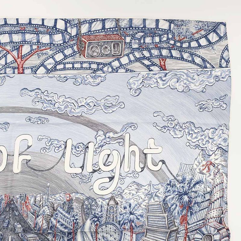 Hermes Carre 90 City of Light Scarf Silk Ardoise White Rouge