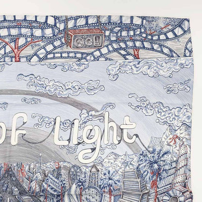 Hermes Carre 90 City of Light Scarf Silk Ardoise White Rouge