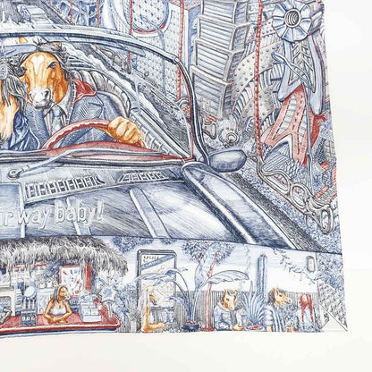 Hermes Carre 90 City of Light Scarf Silk Ardoise White Rouge