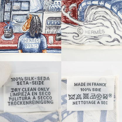Hermes Carre 90 City of Light Scarf Silk Ardoise White Rouge