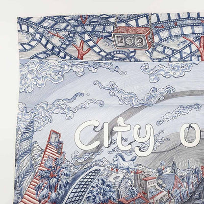 Hermes Carre 90 City of Light Scarf Silk Ardoise White Rouge