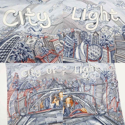 Hermes Carre 90 City of Light Scarf Silk Ardoise White Rouge