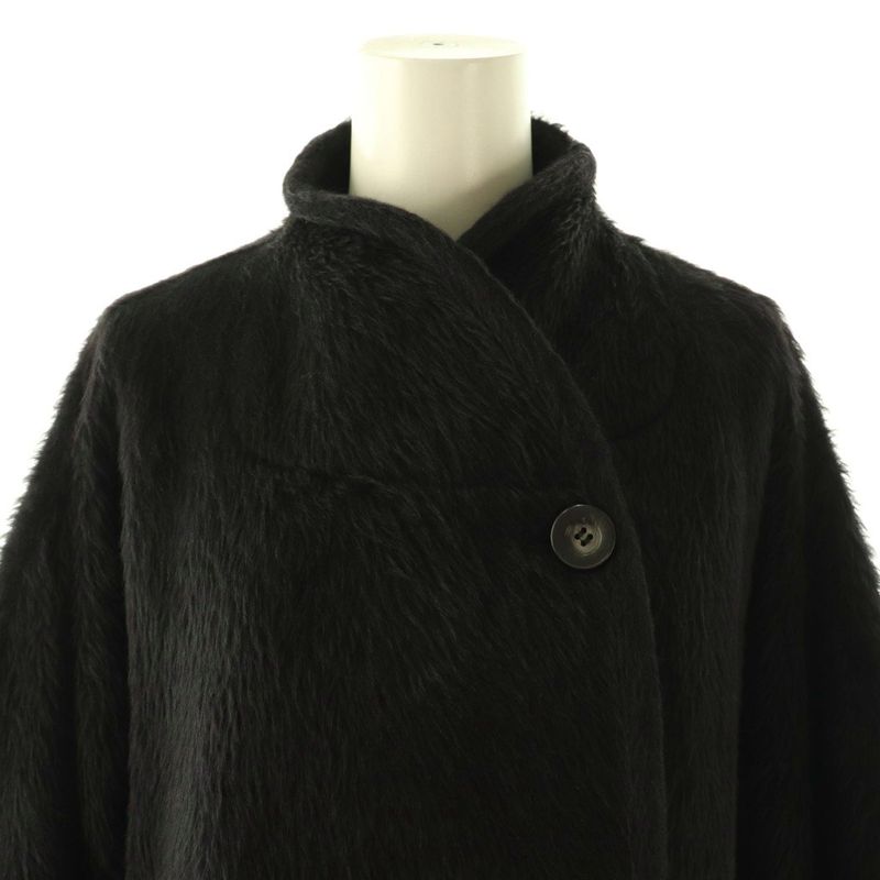 Max Mara Vintage Alpaca Cowl Double Button Shaggy Coat Outer 36 Black