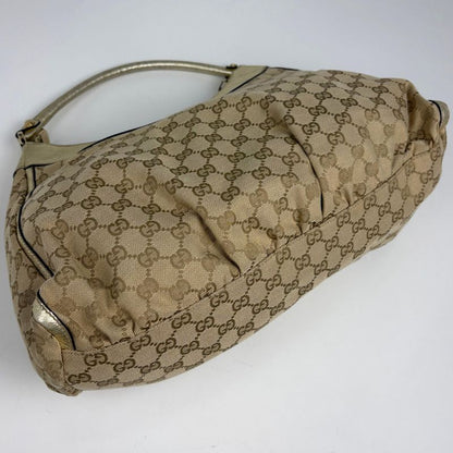 Gucci GG Pattern Shoulder Bag Abbey Canvas Gold Beige