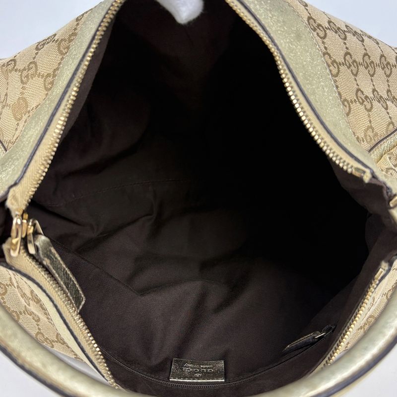 Gucci GG Pattern Shoulder Bag Abbey Canvas Gold Beige