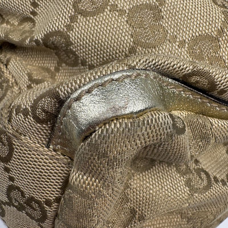Gucci GG Pattern Shoulder Bag Abbey Canvas Gold Beige
