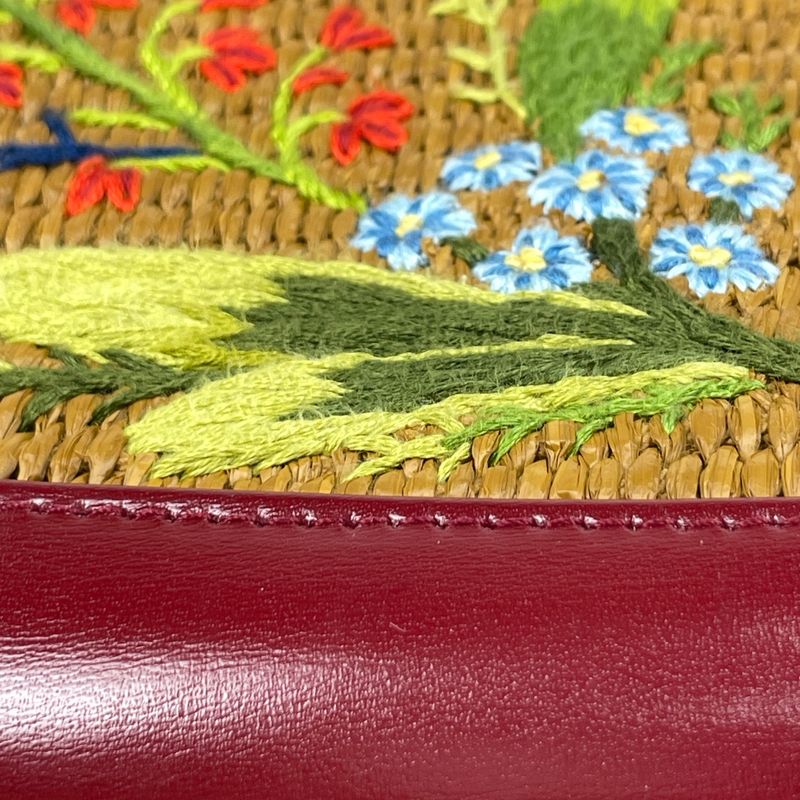 Gucci Jackie 2-Way Shoulder Bag Flower Embroidery Leather Red Brown Multicolor