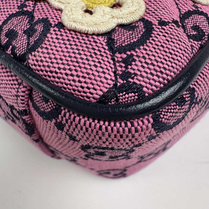 Gucci GG Marmont Quilted Small Shoulder Bag Pattern Embroidery Flower Pink Navy
