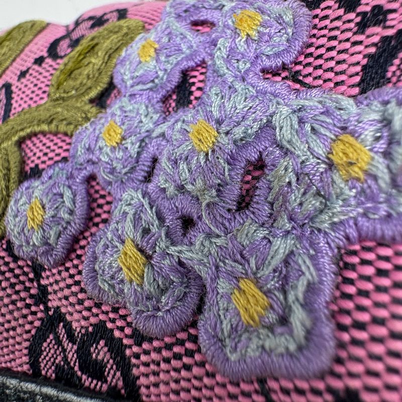 Gucci GG Marmont Quilted Small Shoulder Bag Pattern Embroidery Flower Pink Navy