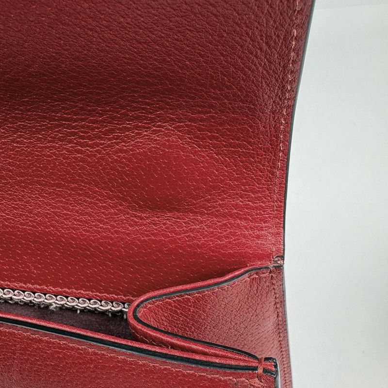 Gucci GG Marmont Shoulder Bag Flower Cat Embroidery Leather Red