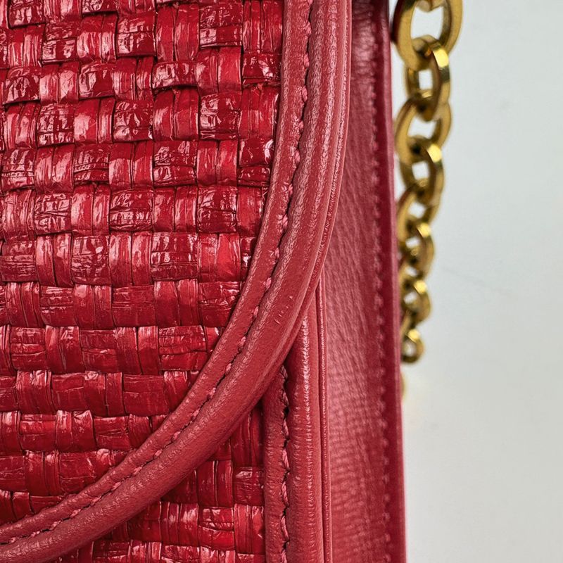 Gucci Horsebit Chain Shoulder Bag 2-Way Clutch Straw Red