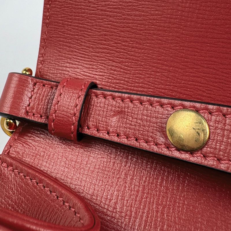 Gucci Horsebit Chain Shoulder Bag 2-Way Clutch Straw Red