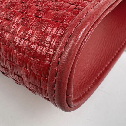 Gucci Horsebit Chain Shoulder Bag 2-Way Clutch Straw Red