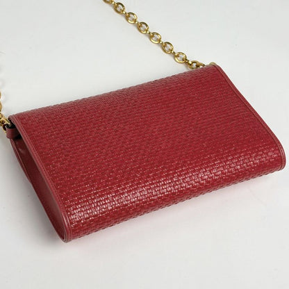 Gucci Horsebit Chain Shoulder Bag 2-Way Clutch Straw Red