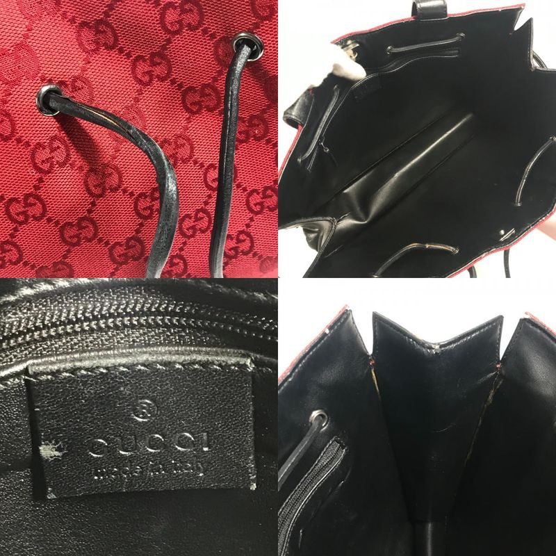 Gucci Shoulder Bag GG Logo 002 Canvas Leather Red Black
