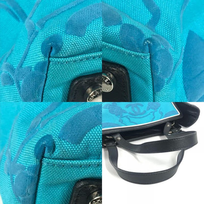 Chanel Shoulder Bag Logo CC Camellia Leather Canvas Blue Shape