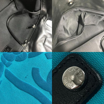 Chanel Shoulder Bag Logo CC Camellia Leather Canvas Blue Shape