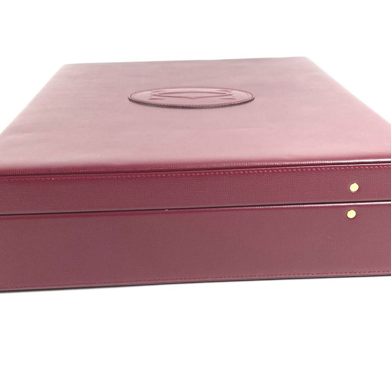 Cartier Handbag Logo Trunk Leather Wine Red