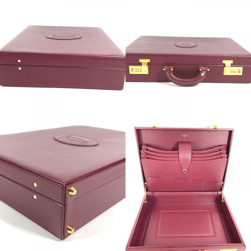Cartier Handbag Logo Trunk Leather Wine Red