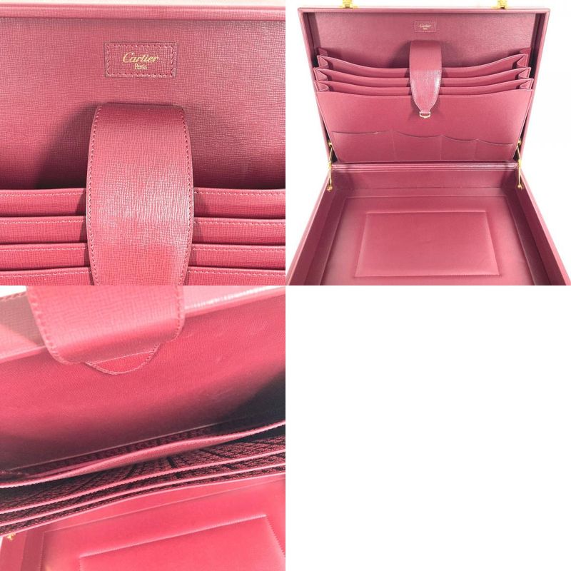 Cartier Handbag Logo Trunk Leather Wine Red