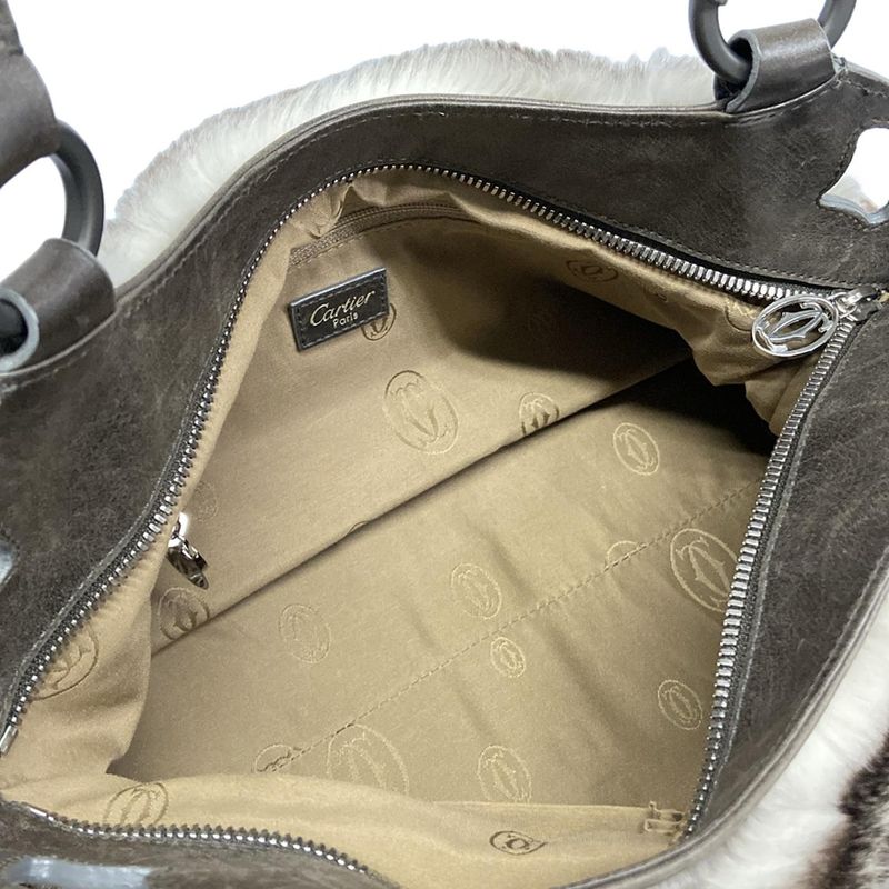 Cartier Handbag Marcello Dark Brown White Leather Fur
