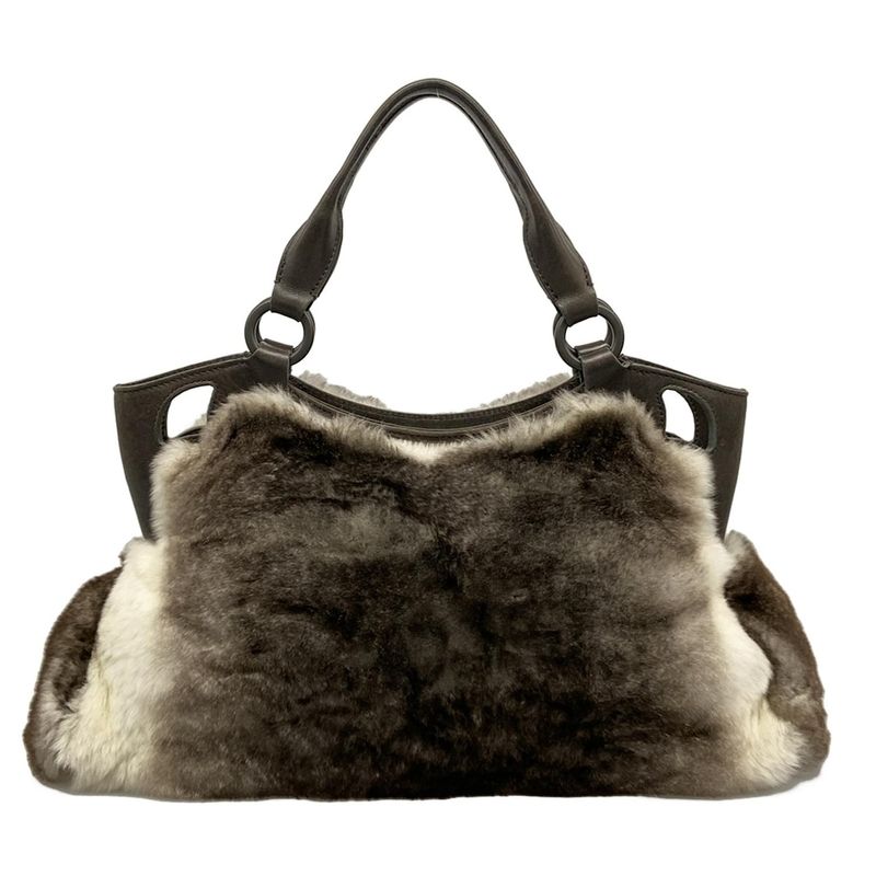 Cartier Handbag Marcello Dark Brown White Leather Fur