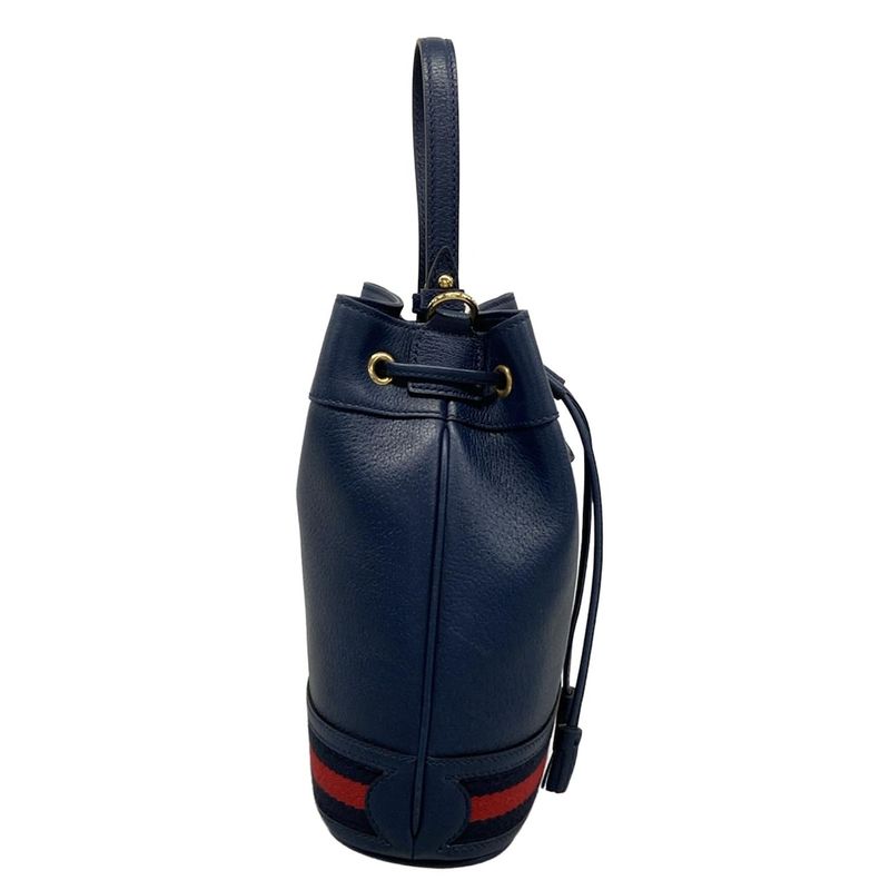 Gucci Ophidia Small Bucket Bag Navy Drawstring Cotton X Red