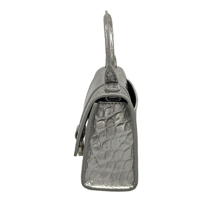 Balenciaga Hourglass Mini Silver Bag Embossed Leather