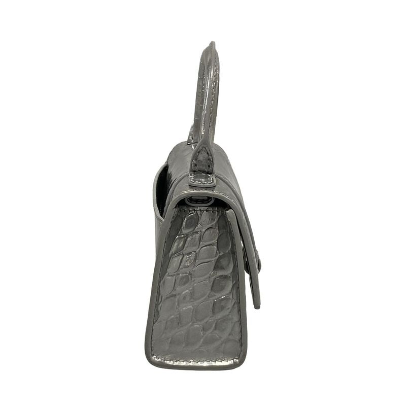 Balenciaga Hourglass Mini Silver Bag Embossed Leather