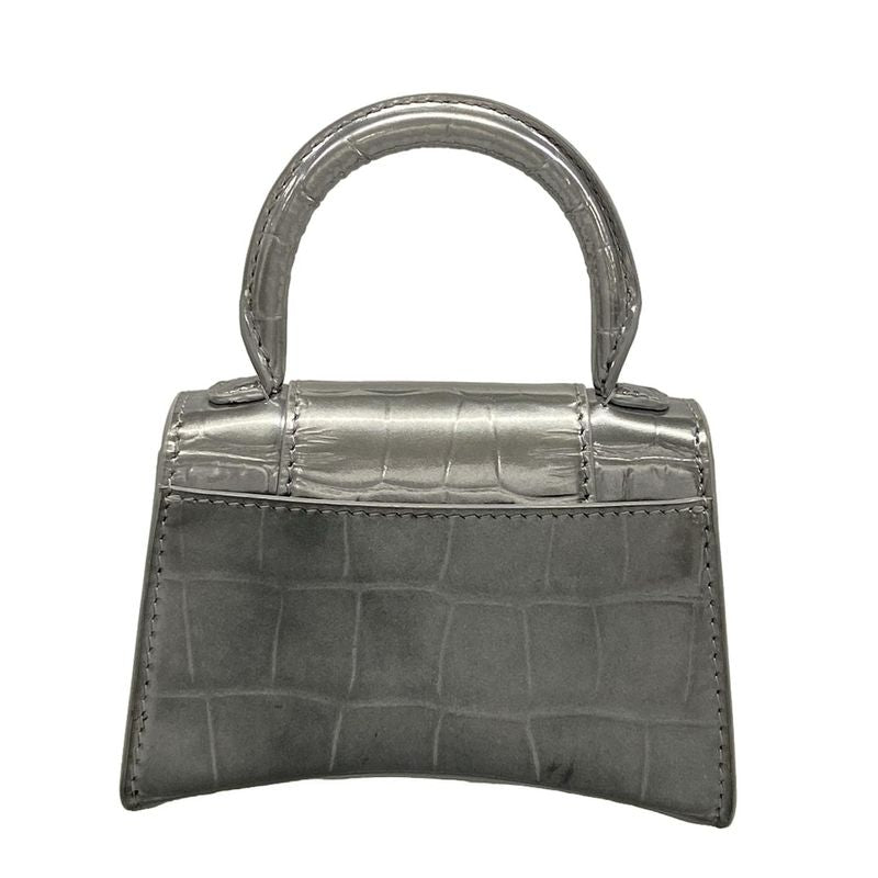 Balenciaga Hourglass Mini Silver Bag Embossed Leather