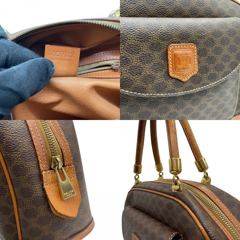 Celine Old Macadam Leather Handbag Front Pocket Brown Gold Classic Cles Dies Z3