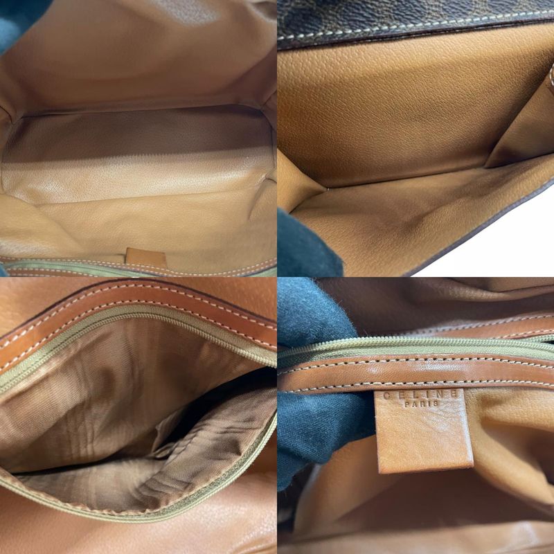 Celine Old Macadam Leather Handbag Front Pocket Brown Gold Classic Cles Dies Z3