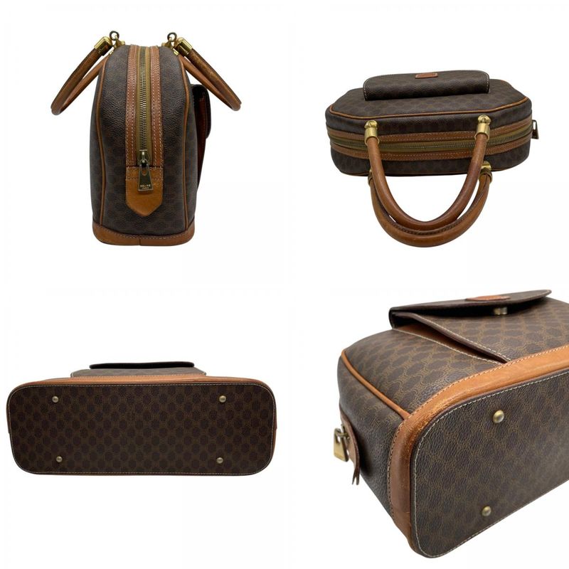 Celine Old Macadam Leather Handbag Front Pocket Brown Gold Classic Cles Dies Z3