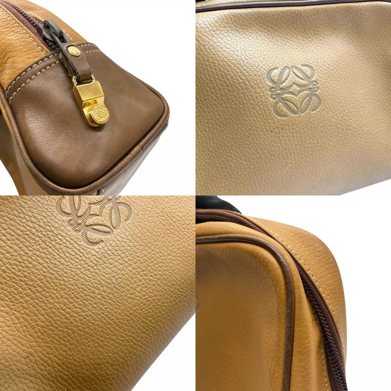 Loewe Anagram Leather Clutch Beige Brown Gold Second Vintage K7