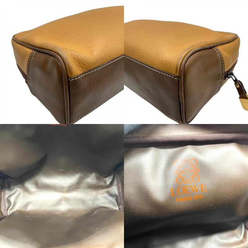 Loewe Anagram Leather Clutch Beige Brown Gold Second Vintage K7