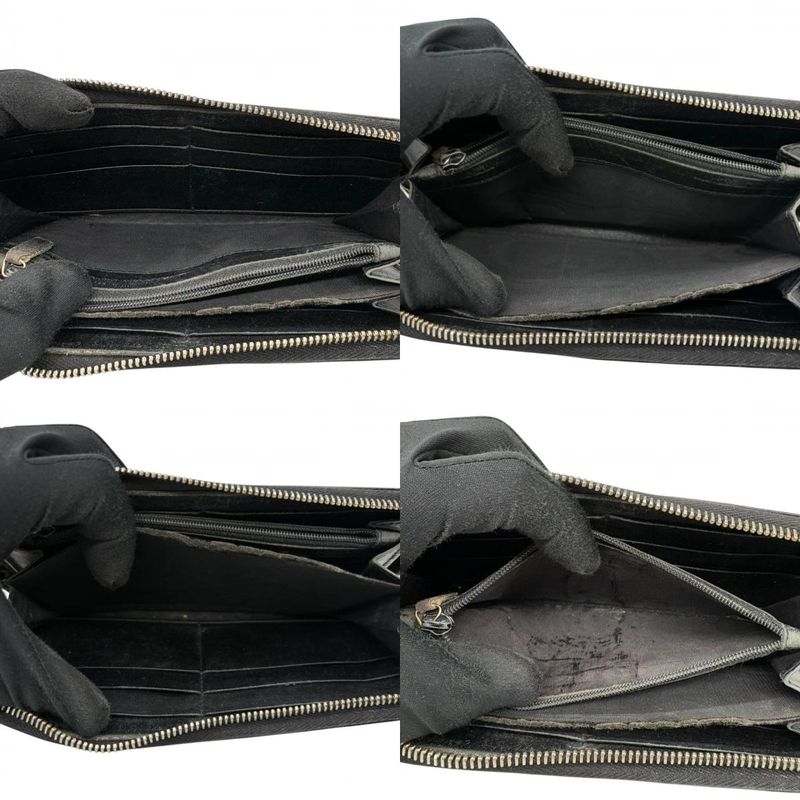 Saint Laurent Yves YSL Wallet Round Zip Patent Leather Enamel Black Gold Big