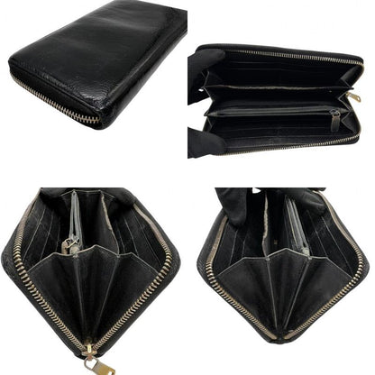 Saint Laurent Yves YSL Wallet Round Zip Patent Leather Enamel Black Gold Big