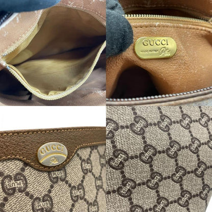 Gucci Plus GG Leather Shoulder Bag Monogram Classic Beige Gray Brown Gold