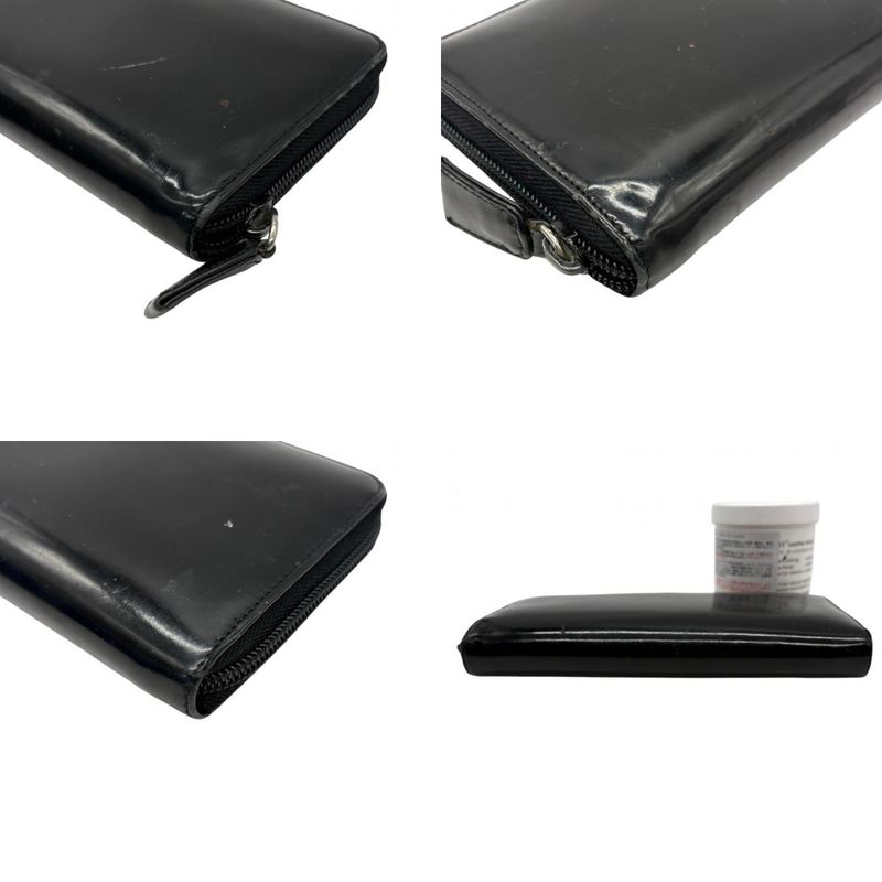 Prada Wallet Zip Around Enamel Patent Leather Black Log Classic Going Out
