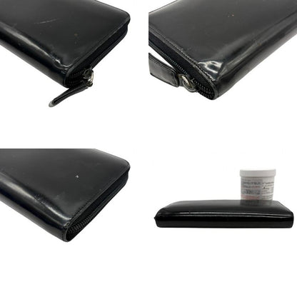Prada Wallet Zip Around Enamel Patent Leather Black Log Classic Going Out