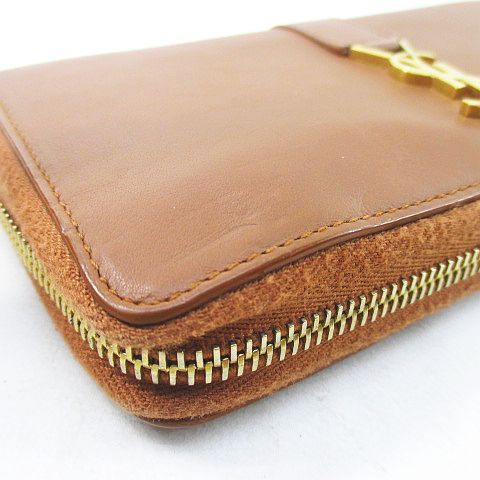 Saint Laurent Paris Round Zippy Wallet Gold Brown