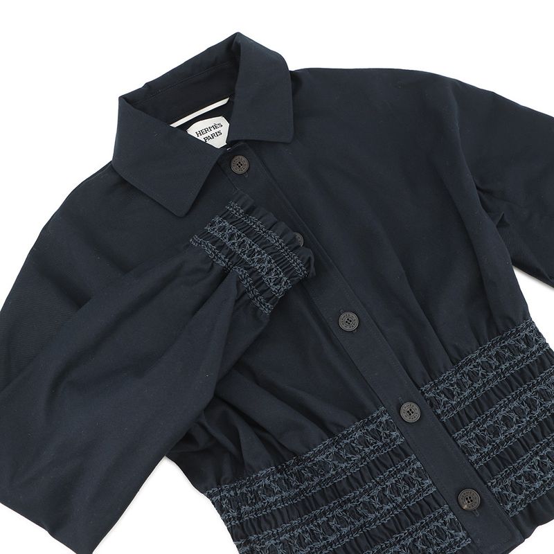 Hermes Jacket Veste Taille Brodee a Smocks Shirt Cotton 34