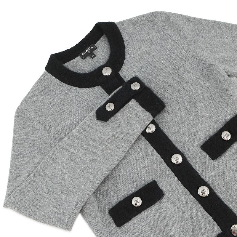 Chanel Cardigan Coco Button Cashmere 36 Top Gray Black