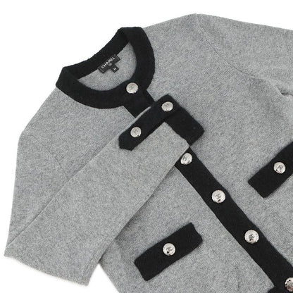 Chanel Cardigan Coco Button Cashmere 36 Top Gray Black