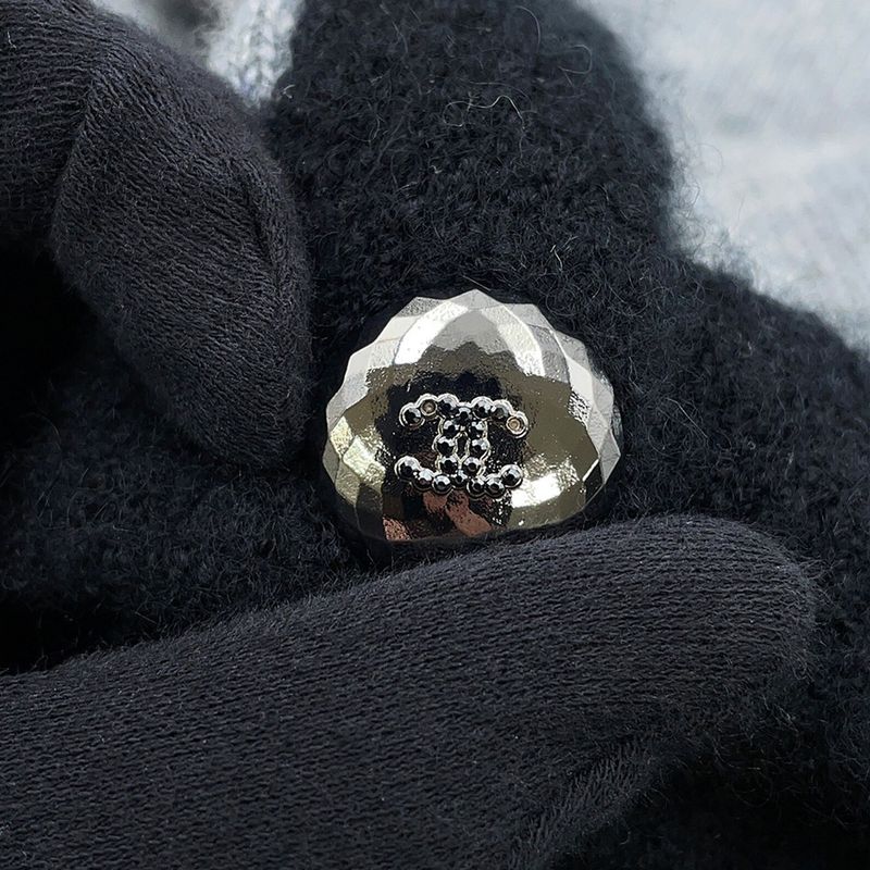 Chanel Cardigan Coco Button Cashmere 36 Top Gray Black