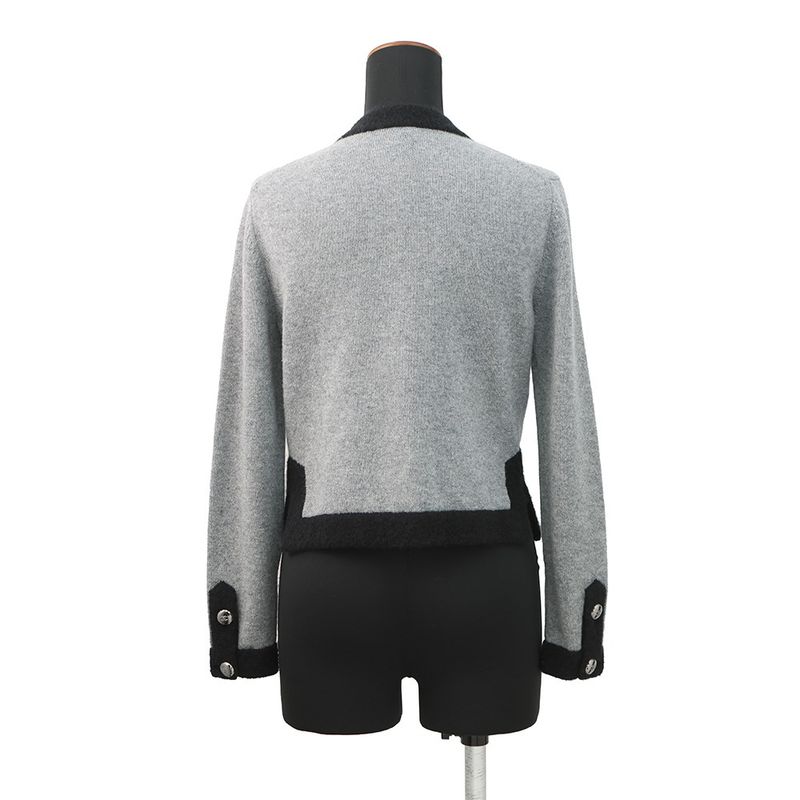 Chanel Cardigan Coco Button Cashmere 36 Top Gray Black