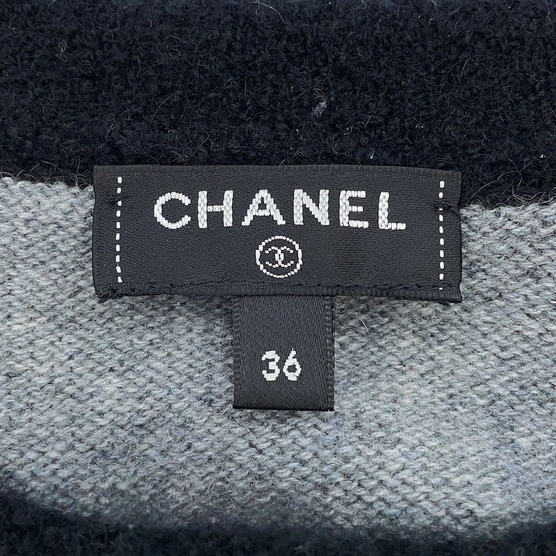 Chanel Cardigan Coco Button Cashmere 36 Top Gray Black