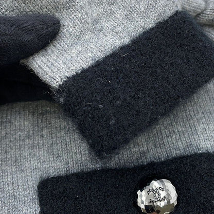 Chanel Cardigan Coco Button Cashmere 36 Top Gray Black