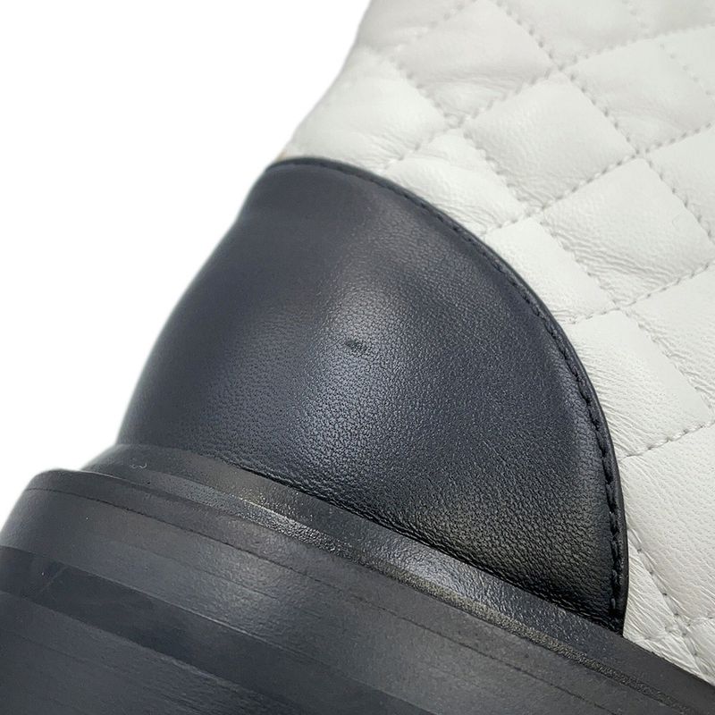 Chanel Short Boots Quilted CC Logo Leather 36 1 2C White Black