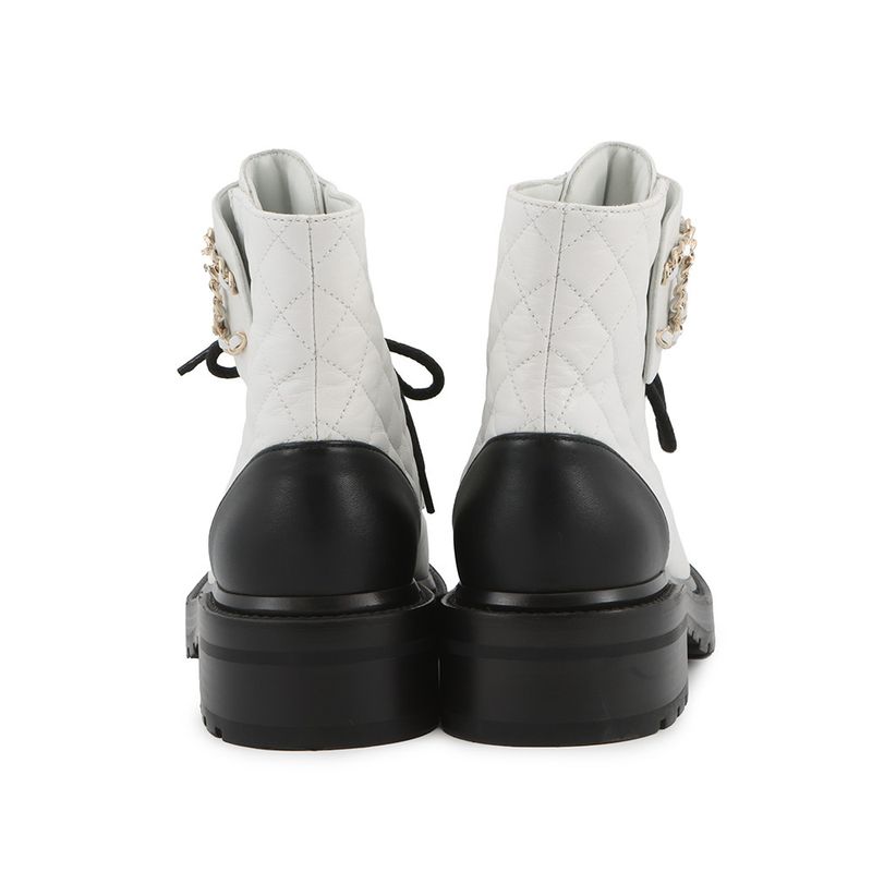 Chanel Short Boots Quilted CC Logo Leather 36 1 2C White Black